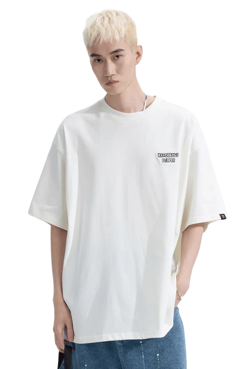 Dangerous People Back Patch Logo Tee in Soft Beige Cotton - ShaLaoBan