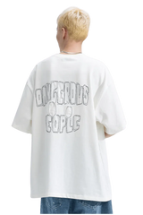 Dangerous People Back Patch Logo Tee in Soft Beige Cotton - ShaLaoBan