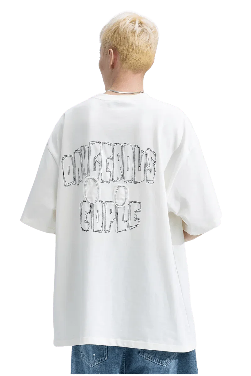 Dangerous People Back Patch Logo Tee in Soft Beige Cotton - ShaLaoBan