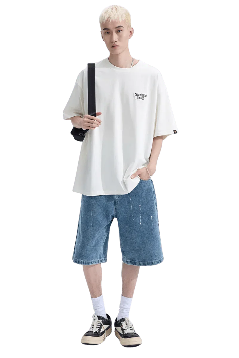Dangerous People Back Patch Logo Tee in Soft Beige Cotton - ShaLaoBan