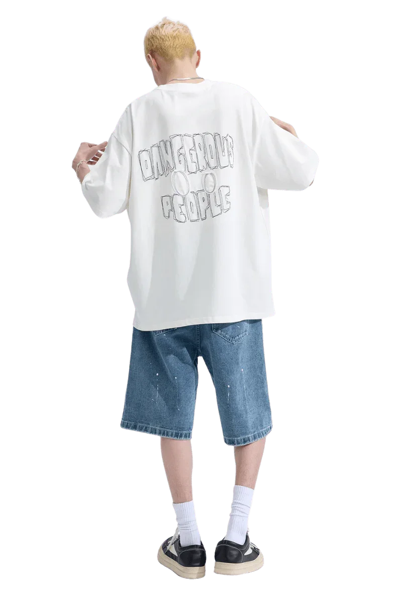 Dangerous People Back Patch Logo Tee in Soft Beige Cotton - ShaLaoBan