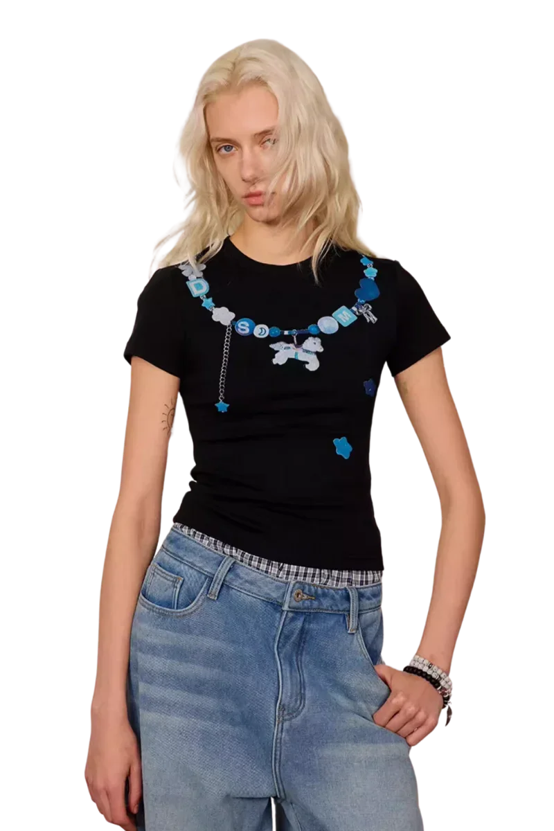IDontSmoke Beaded Necklace Print Ladies Tee