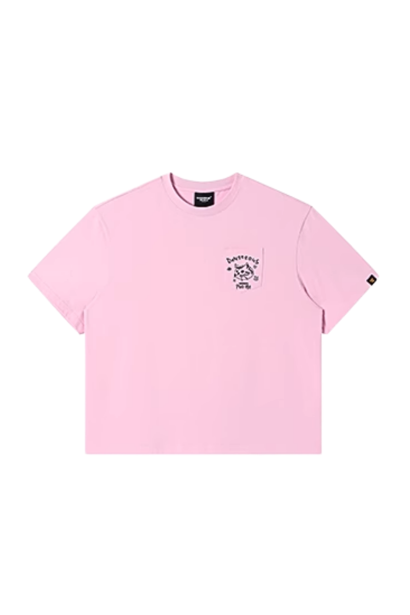 Dangerous People Cat Embroidery Pocket Tee