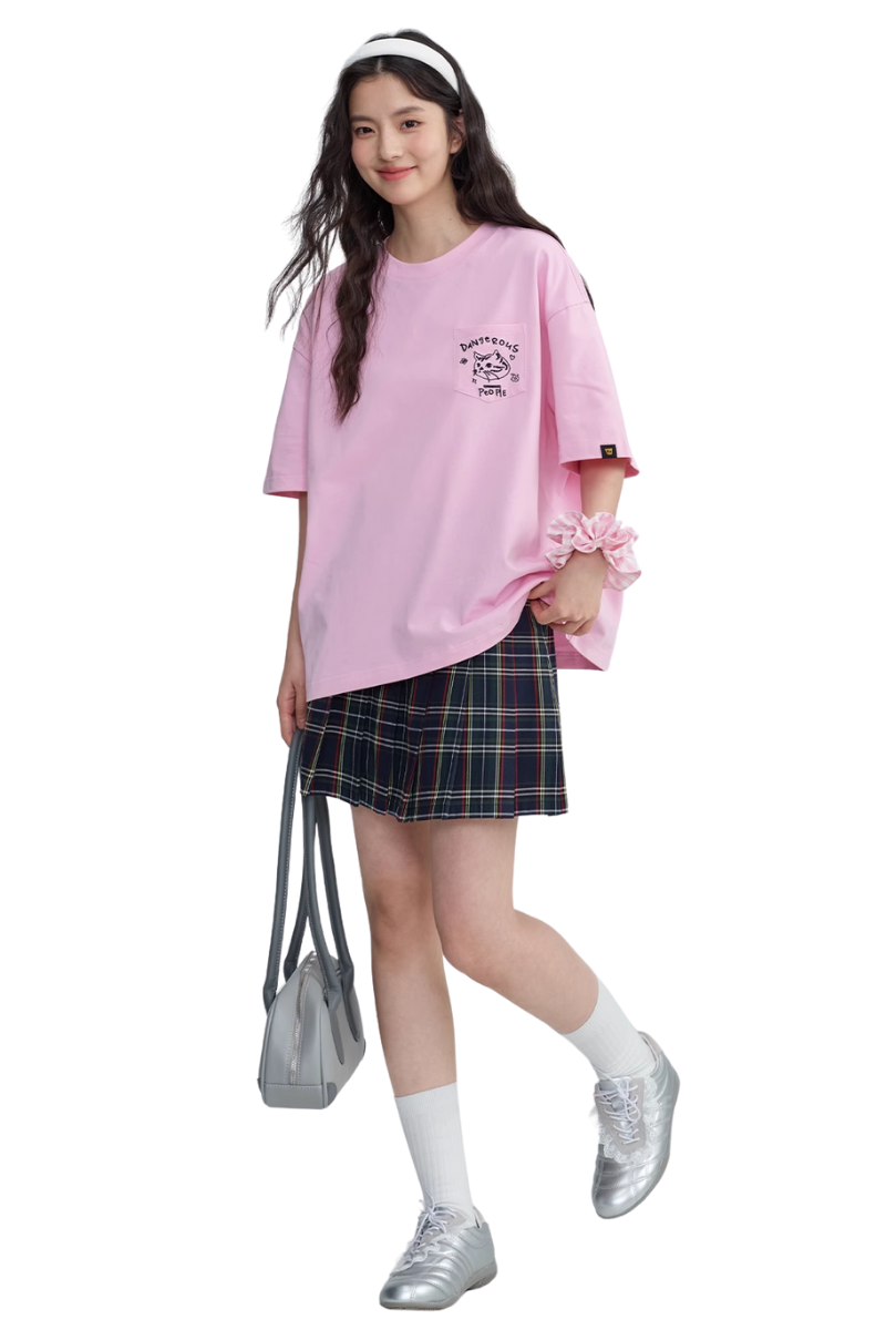 Dangerous People Cat Embroidery Pocket Tee