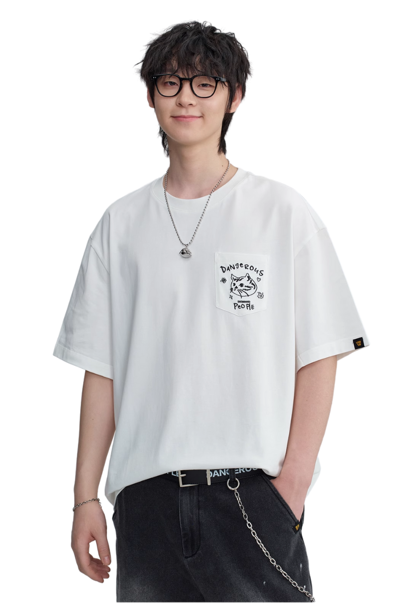 Dangerous People Cat Embroidery Pocket Tee