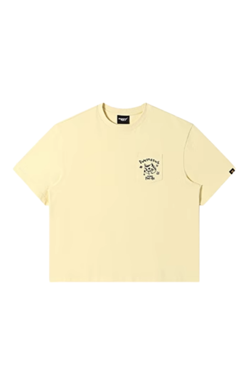 Dangerous People Cat Embroidery Pocket Tee