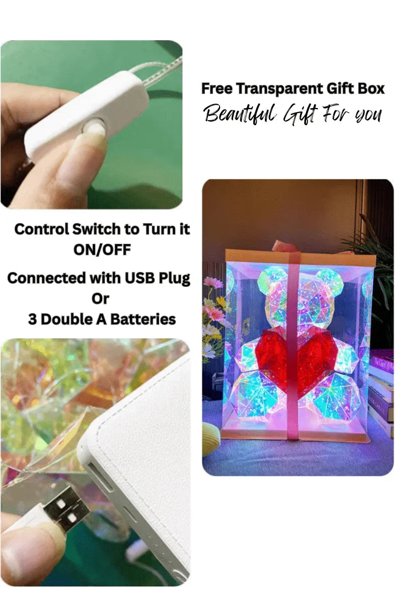Colorful Bear Holographic Rainbow LED Light Decoration Light