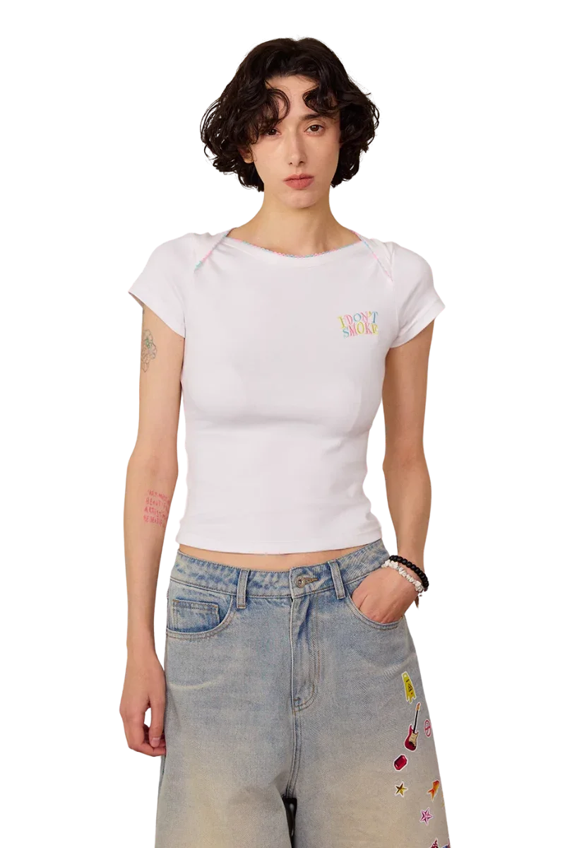 IDontSmoke Envelope Collar Ladies Tee