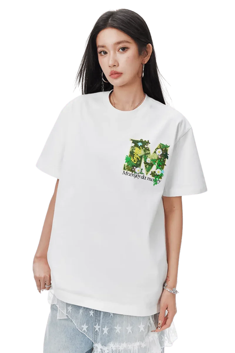 MEDM SS25 Green Floral Embroidery Tee
