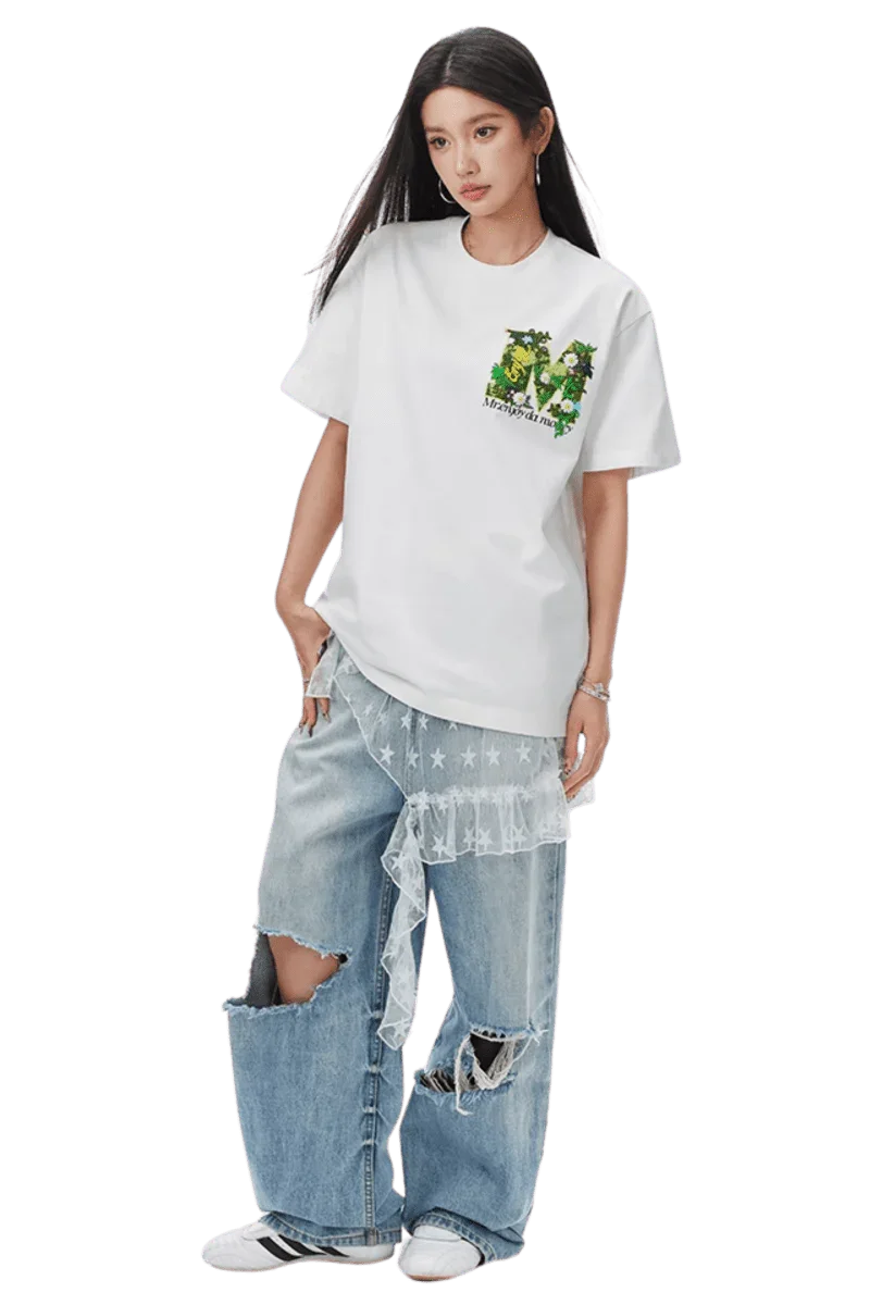MEDM SS25 Green Floral Embroidery Tee