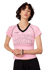 IDontSmoke Ladies V-Neck Jersey Tee
(Sorona Material) - ShaLaoBan