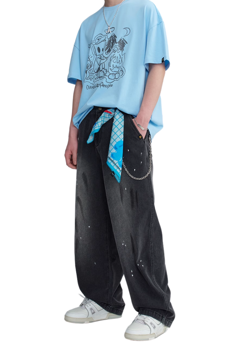 Dangerous People Ink Splashed Distressed Jeans