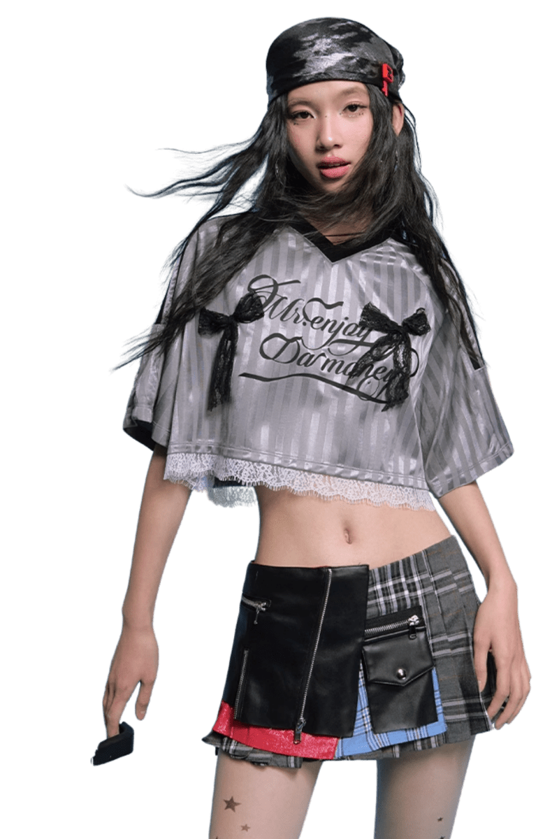 MEDM SS25 Lace Crop Jersey Tee
