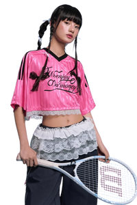 MEDM SS25 Lace Crop Jersey Tee