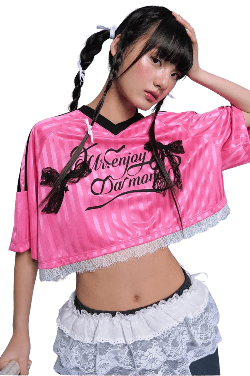 MEDM SS25 Lace Crop Jersey Tee