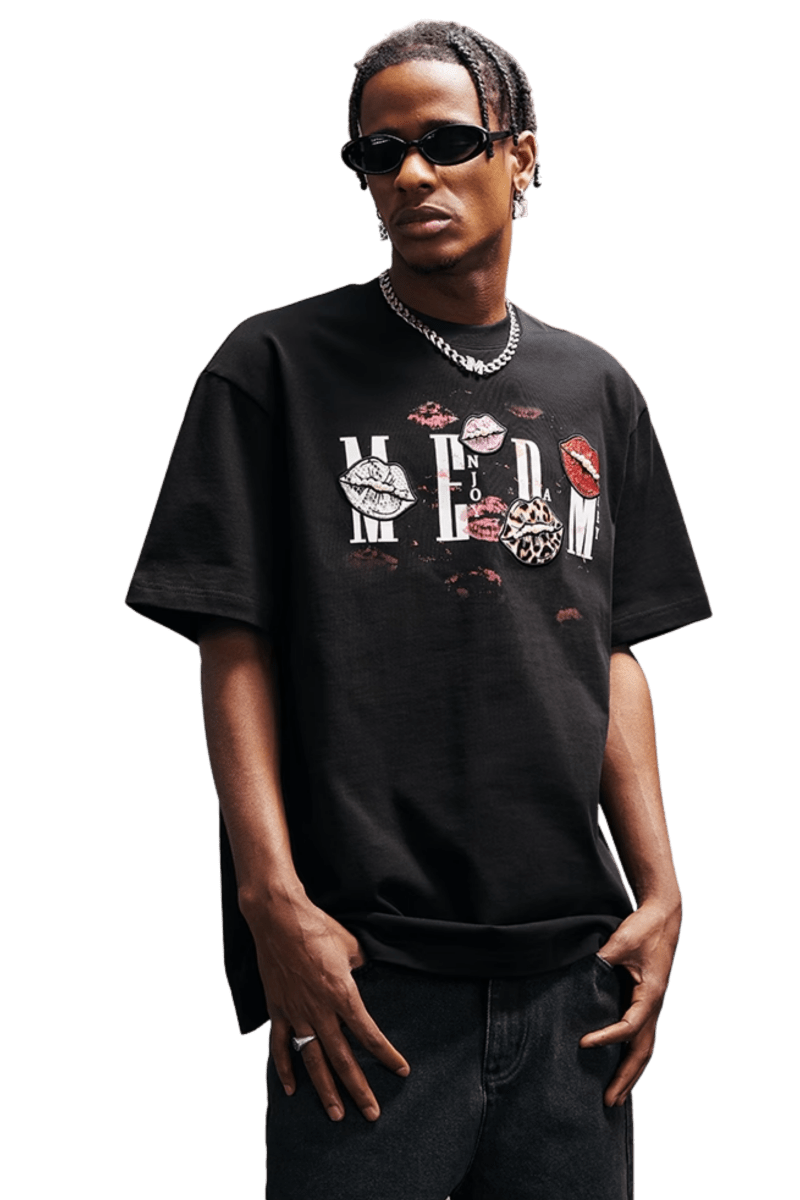 MEDM SS25 Lip Print Patch Beaded Tee