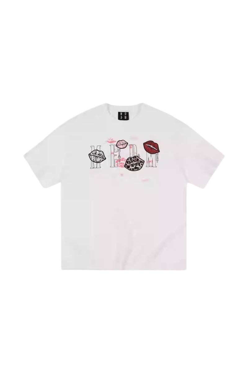 MEDM SS25 Lip Print Patch Beaded Tee