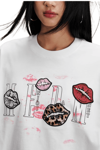 MEDM SS25 Lip Print Patch Beaded Tee