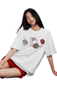MEDM SS25 Lip Print Patch Beaded Tee