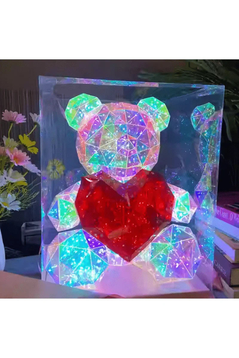 Red Heart Bear Holographic Rainbow LED Light Decoration Light