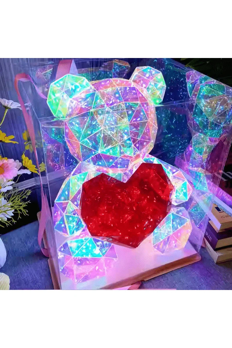 Red Heart Bear Holographic Rainbow LED Light Decoration Light