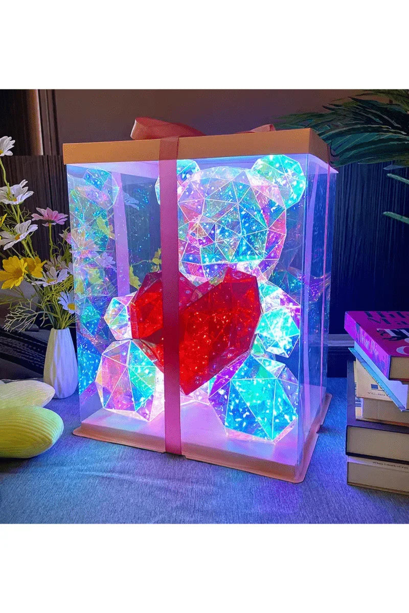 Red Heart Bear Holographic Rainbow LED Light Decoration Light