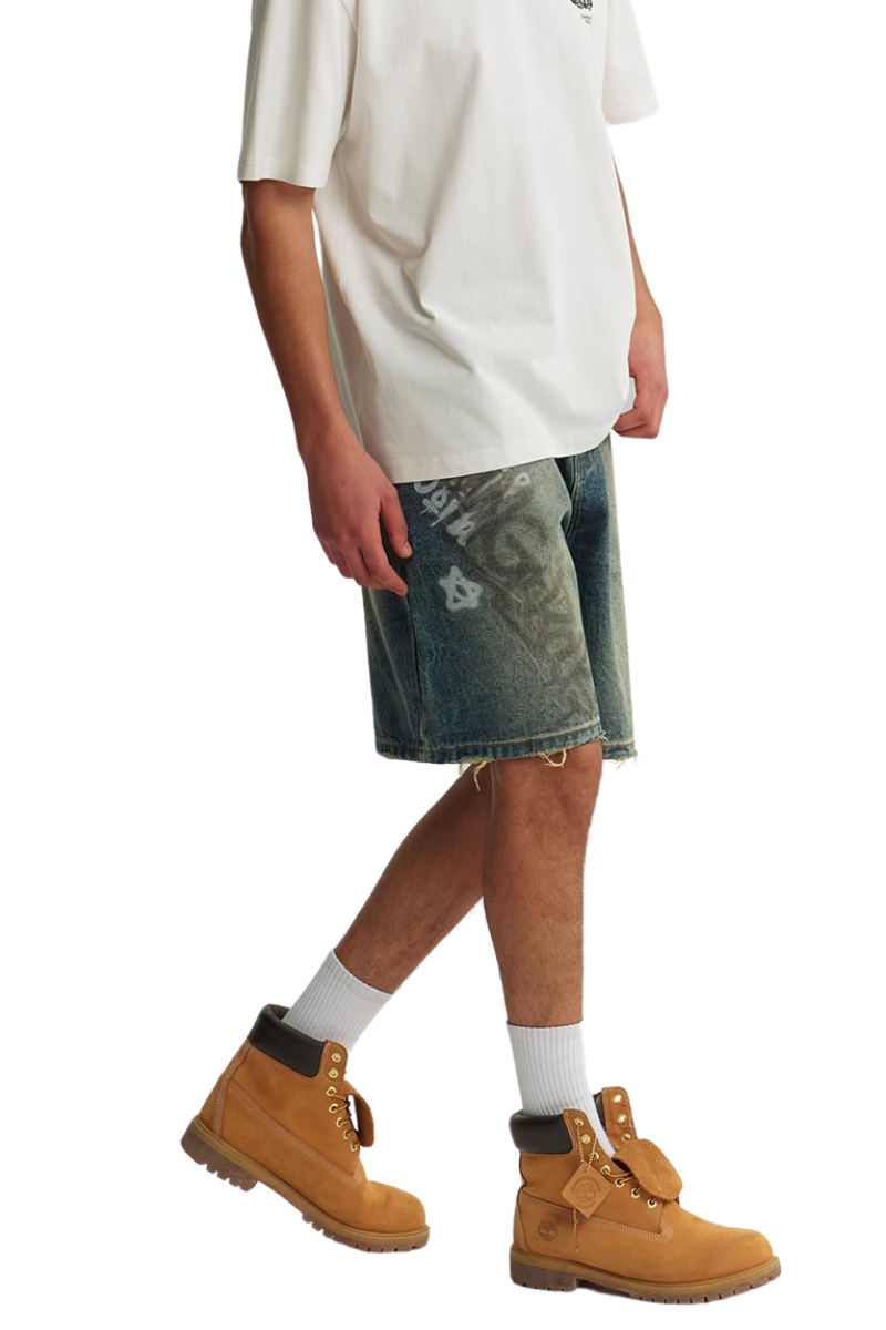 Dangerous People Retro Graffiti Denim Shorts