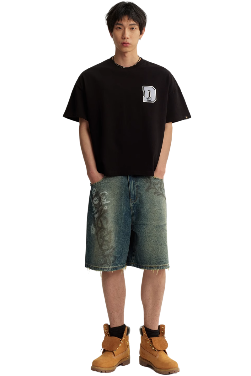 Dangerous People Retro Graffiti Denim Shorts