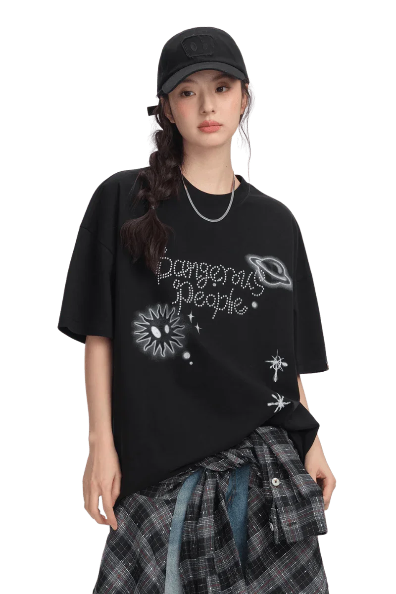 Dangerous People Rhinestone Galaxy Tee - ShaLaoBan
