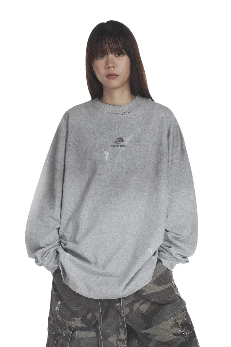 MasonPrince Rubbing Paint Distressed Long Sleeve Tee
