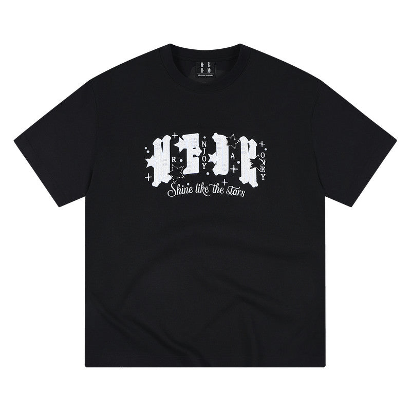 MEDM Pearl Beaded Star Patch Logo Couple Tee