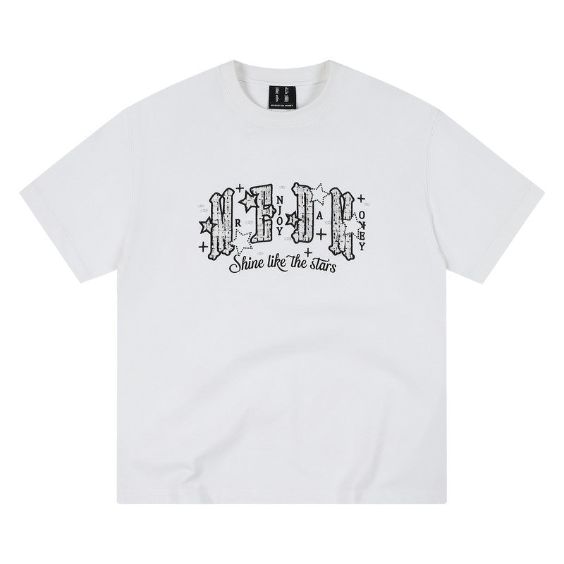 MEDM Pearl Beaded Star Patch Logo Couple Tee