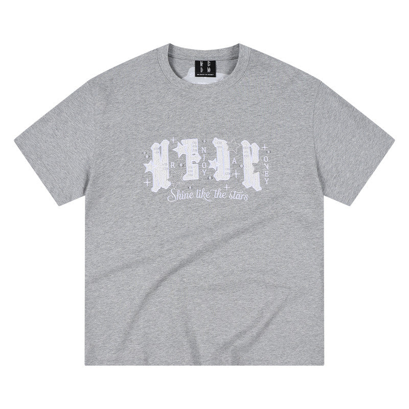 MEDM Pearl Beaded Star Patch Logo Couple Tee