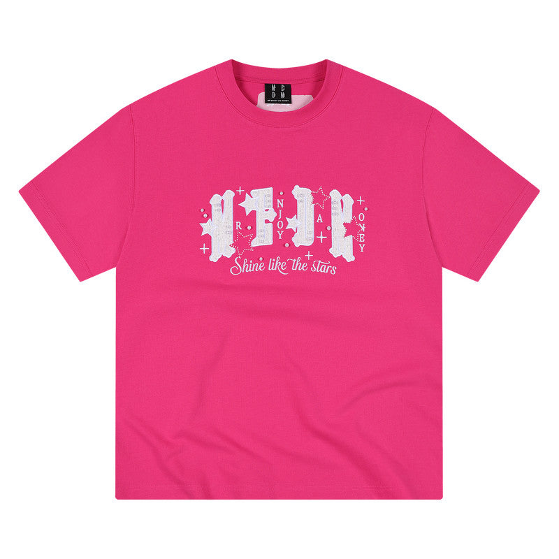 MEDM Pearl Beaded Star Patch Logo Couple Tee