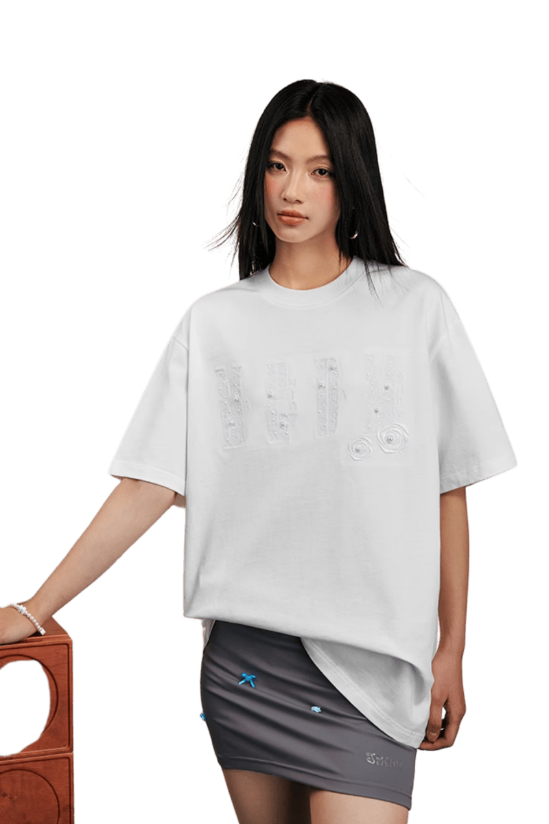 MEDM SS25 Stitch Floral Beads Tee