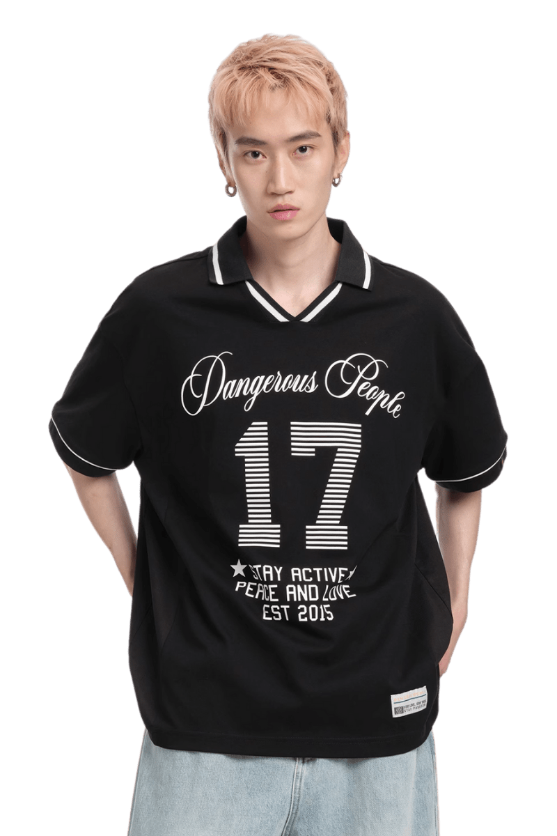 Dangerous People Striped Numeral Polo Tee - ShaLaoBan