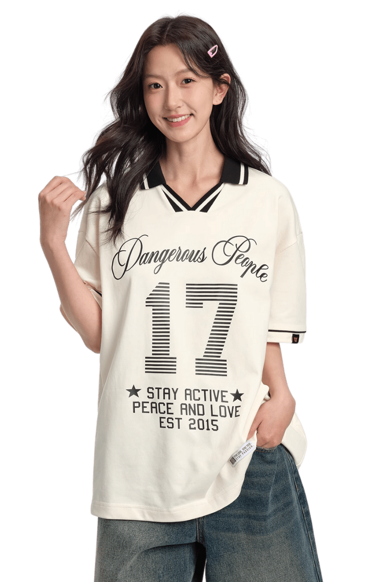 Dangerous People Striped Numeral Polo Tee - ShaLaoBan
