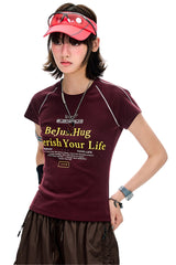 BJHG American Style Fitted Tee Women Summer New Cool‑Touch Streetwear Short Sleeve Top