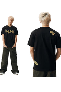 MEDM Rhinestone Puzzle Loose Crew Neck T-Shirt