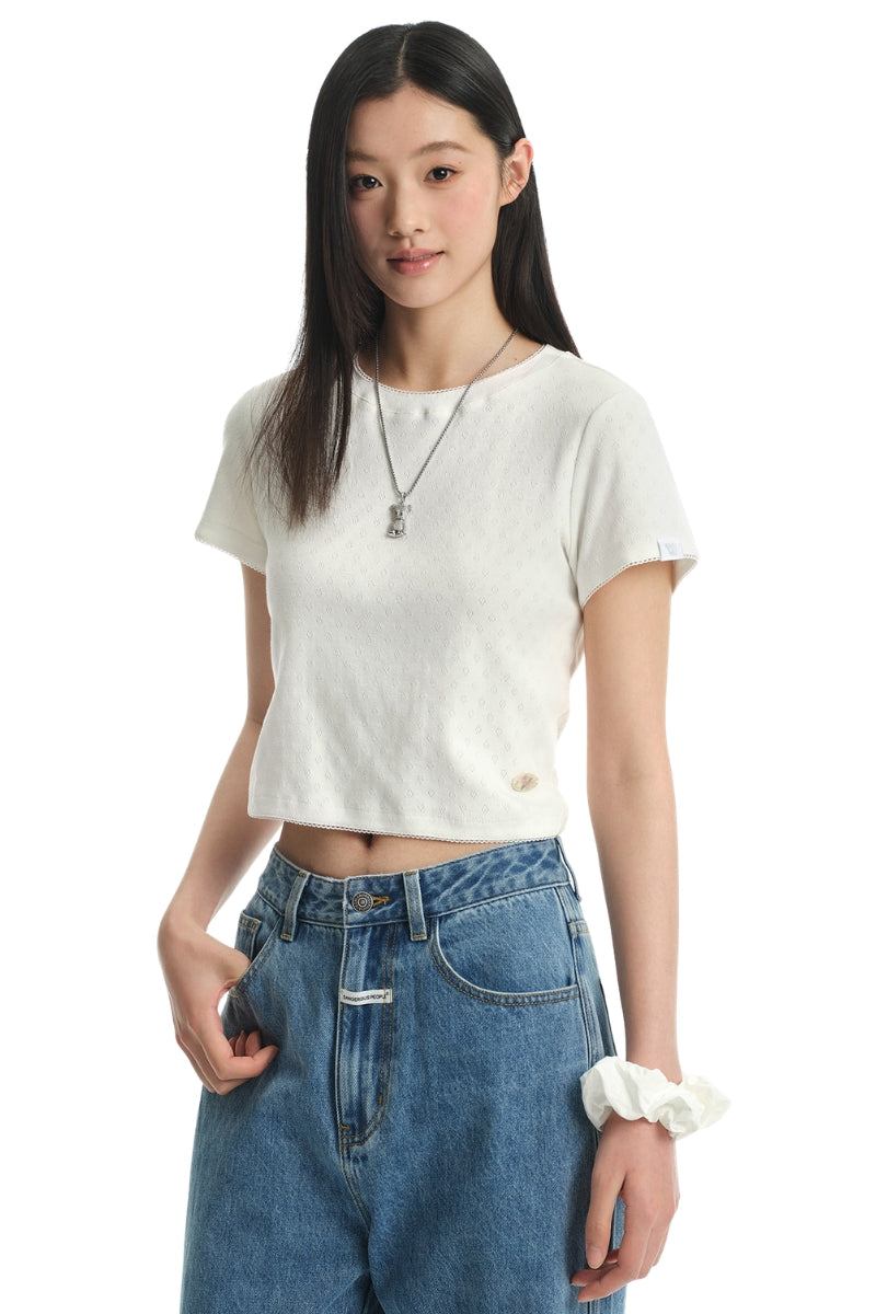 DangerousPeople DSP Rose Badge Stretch Lace Cotton Tee
