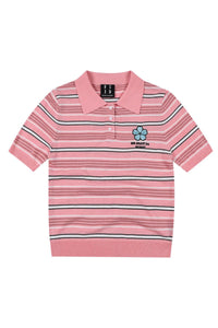 MEDM Women's Floral Stripe Knit Short Sleeve Polo Shirt