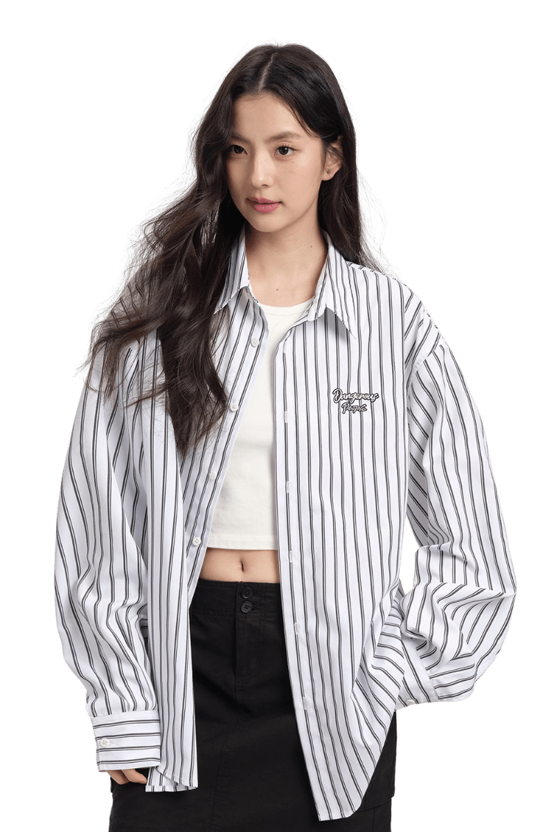 Dangerous People Vertical Striped Long Sleeve Shirt - ShaLaoBan