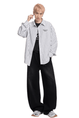 Dangerous People Vertical Striped Long Sleeve Shirt - ShaLaoBan