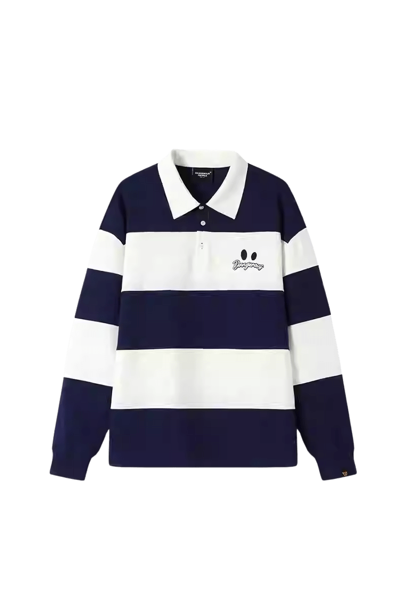 Dangerous People Wide Striped Long Sleeve Polo Tee - ShaLaoBan