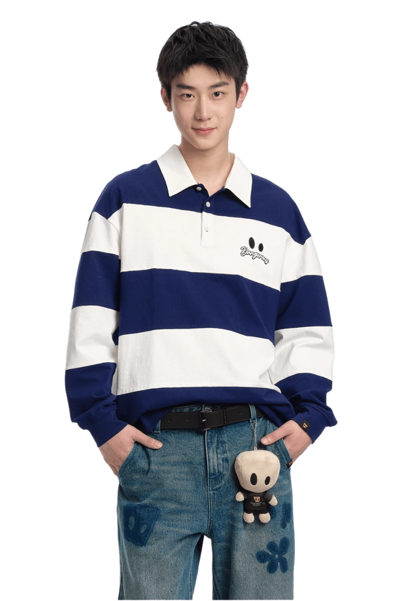 Dangerous People Wide Striped Long Sleeve Polo Tee - ShaLaoBan