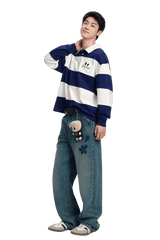 Dangerous People Wide Striped Long Sleeve Polo Tee - ShaLaoBan