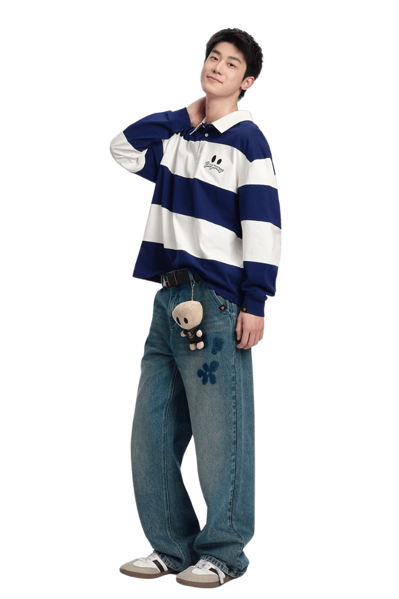 Dangerous People Wide Striped Long Sleeve Polo Tee - ShaLaoBan
