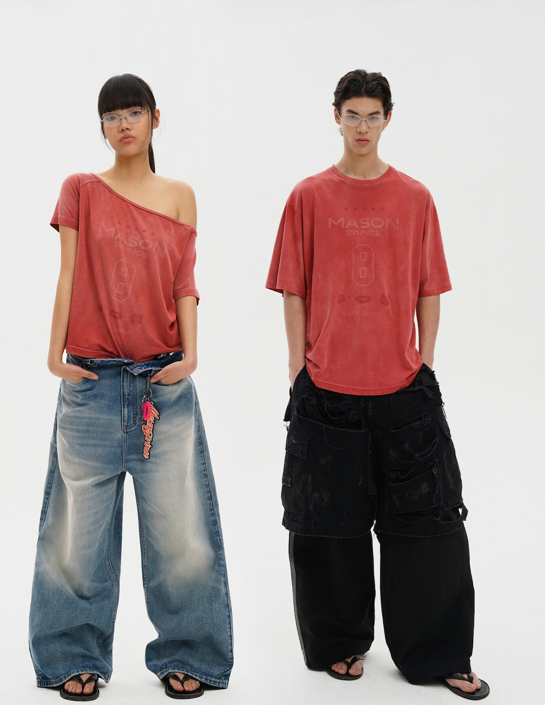 Masonprince  Dyed Printed Short-Sleeved T-Shirt (Double Version)