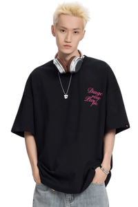 Men's Dangerous People blurred rose graphic tee in black with a stylish oversized fit