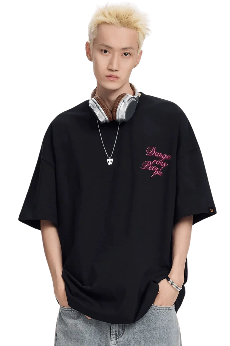 Men's Dangerous People blurred rose graphic tee in black with a stylish oversized fit